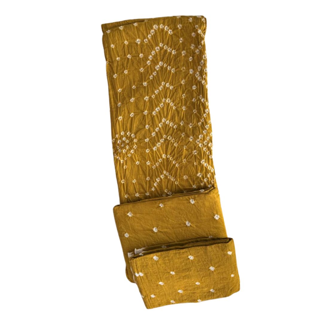 Mustard Bandhani Print Unstitched Suit Set for Women