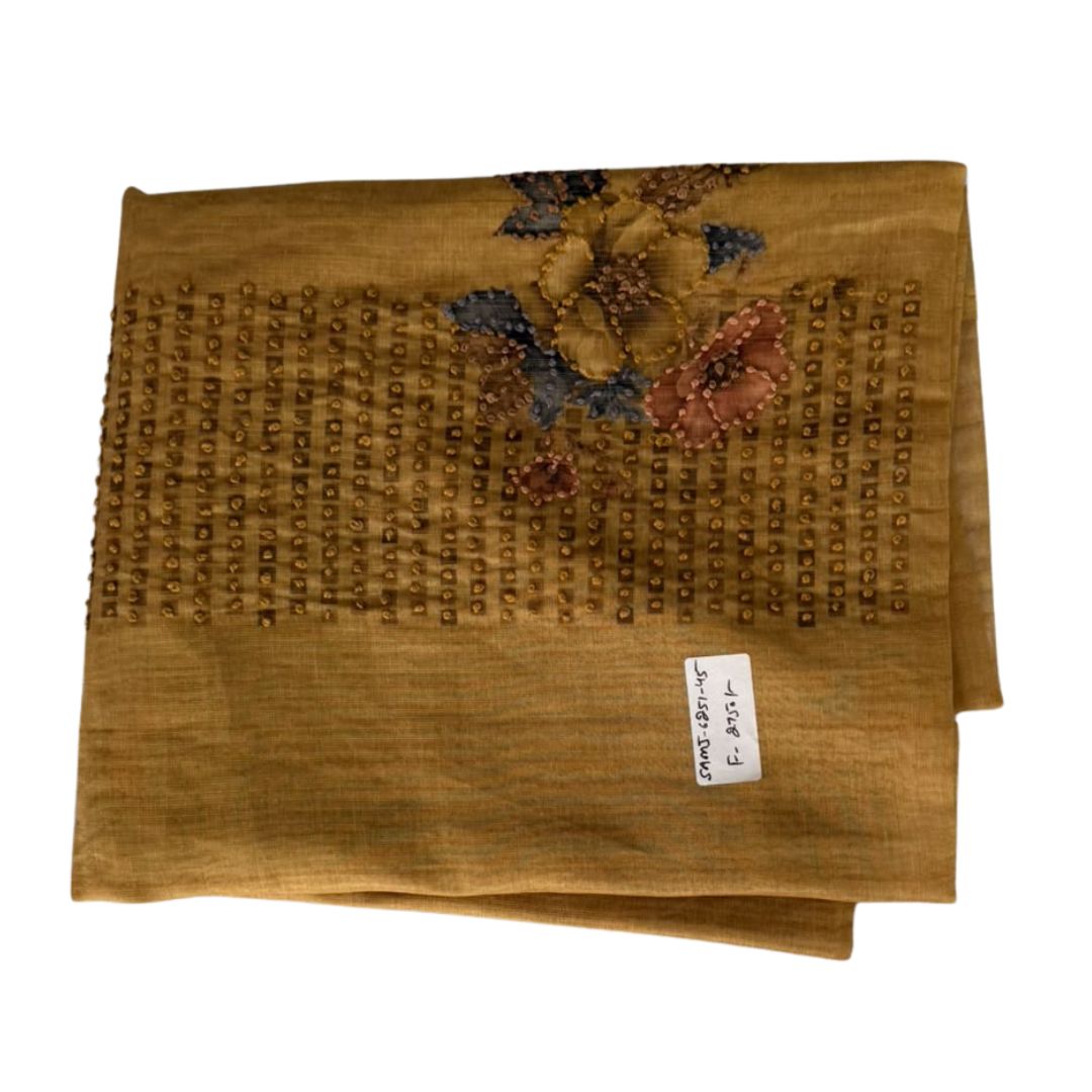 Mustard Ochre Floral Embroidered Unstitched 3-Piece Suit Set